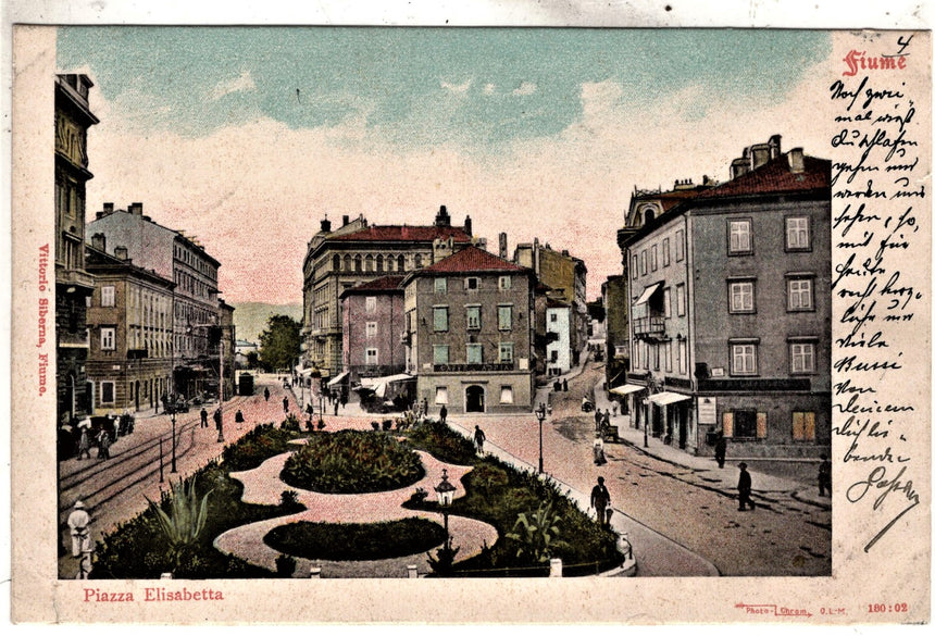 Cartolina antica Fiume piazza Elisabetta caffe Adria