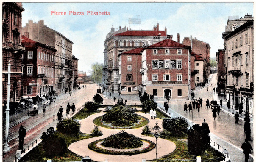 Cartolina antica Fiume piazza Elisabetta caffe Adria