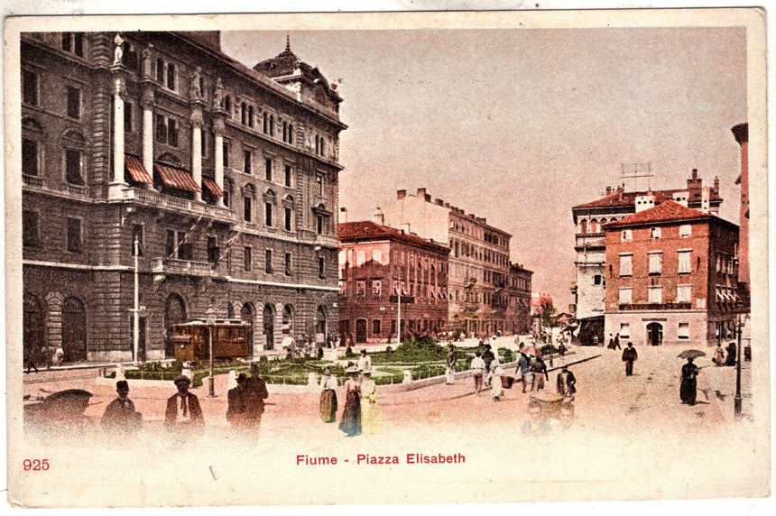 Cartolina antica Fiume piazza Elisabetta caffe Adria
