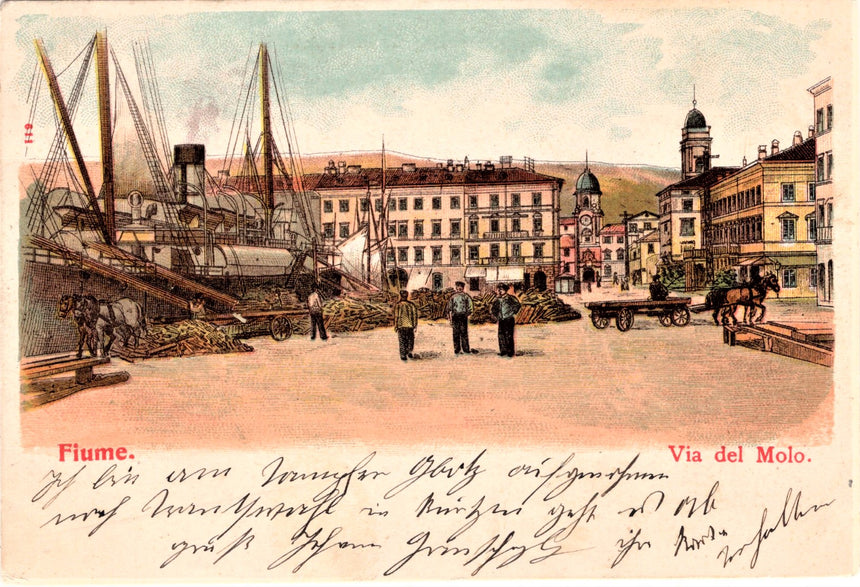 Cartolina antica Fiume via del molo