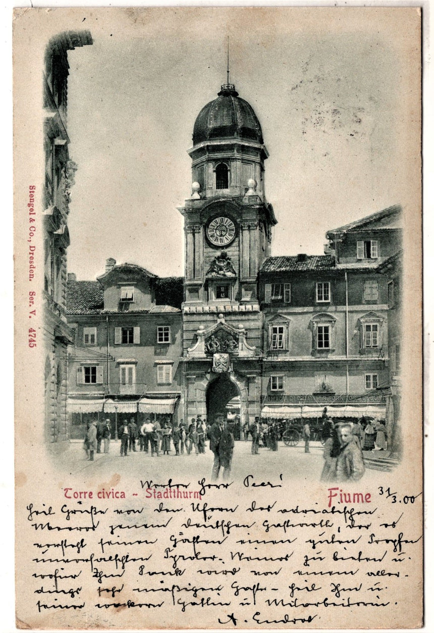Cartolina antica Fiume torre civica cartolina in rilievo