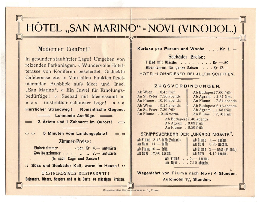 Cartolina antica Novi Vinodol hotel San Marino pubblicità e prezzi