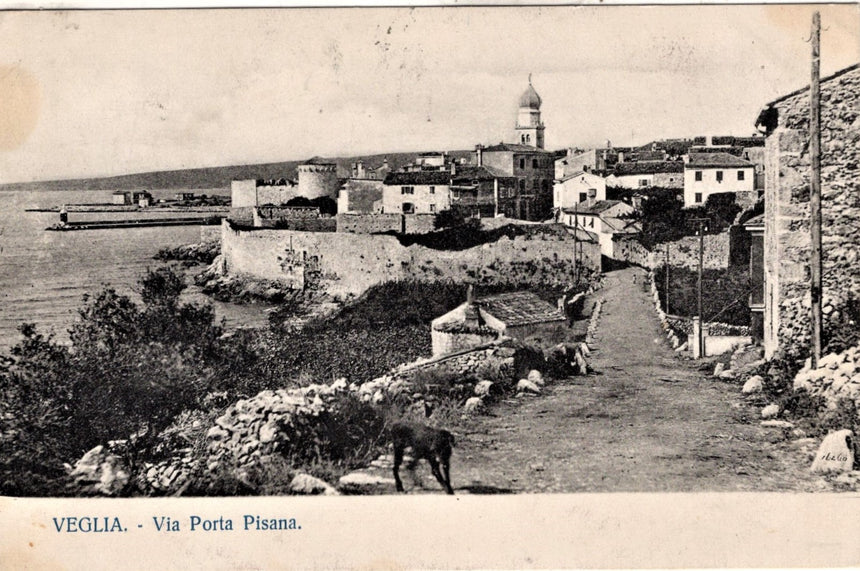Cartolina antica Veglia via porta Pisana Croazia