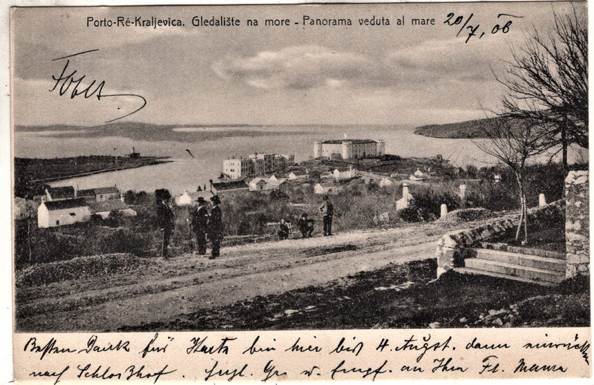 Cartolina antica Porto Re Kraljevica panorama Croazia