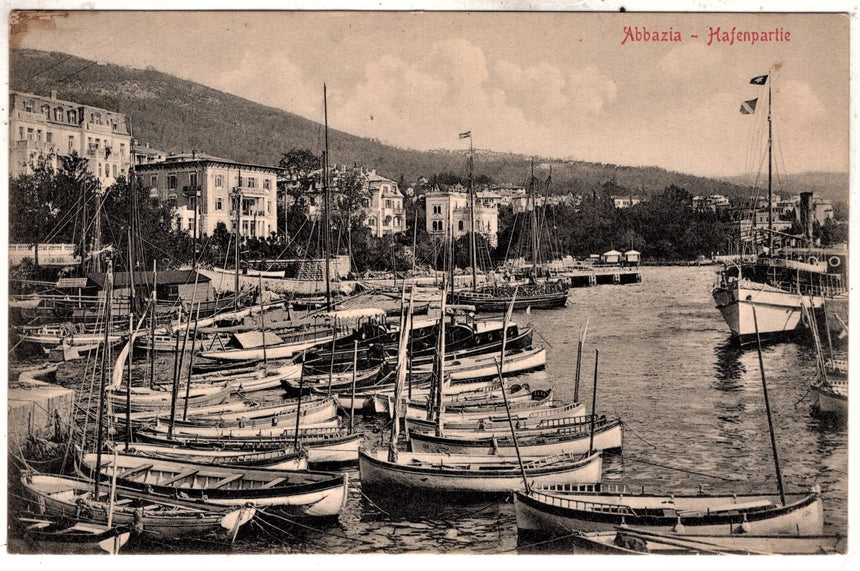 Cartolina antica Abbazia il porto Croazia