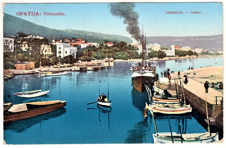 Cartolina antica Abbazia Opatija hafen il porto Croazia