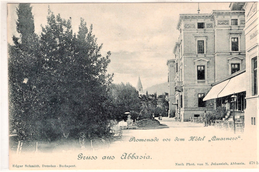 Cartolina antica Abbazia promenade vor dem hotel Quarnero Croazia