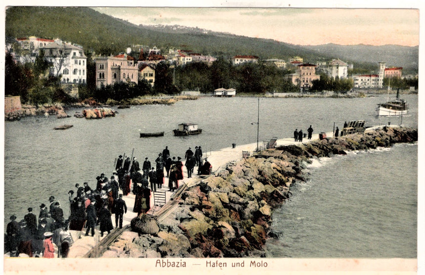 Cartolina antica Abbazia Hafen und Molo Croazia