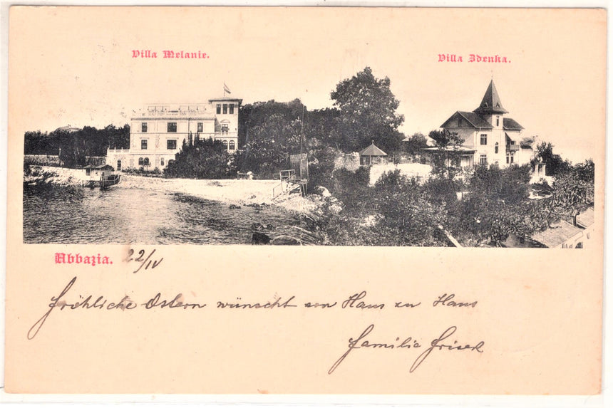 Cartolina antica Abbazia villa Melanie e Bdenka Croazia
