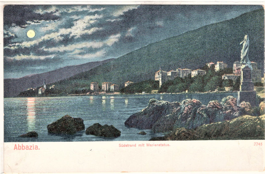 Cartolina antica Abbazia Sudstrand Croazia mit Marienstatue