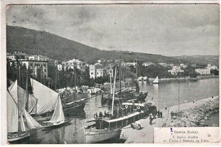 Cartolina antica Abbazia Opatija hafen il porto Croazia