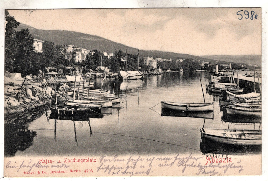 Cartolina antica Abbazia hafen und Landungsplatz Croazia