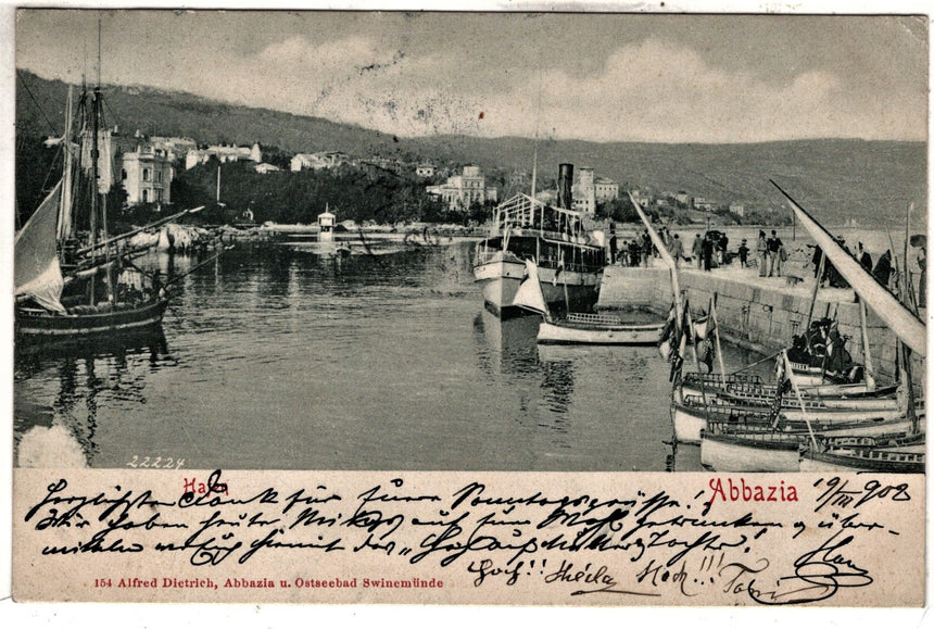 Cartolina antica Abbazia Hafen Croazia