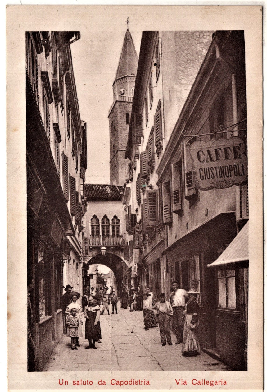 Cartolina antica Capodistria via Callegaria Croazia