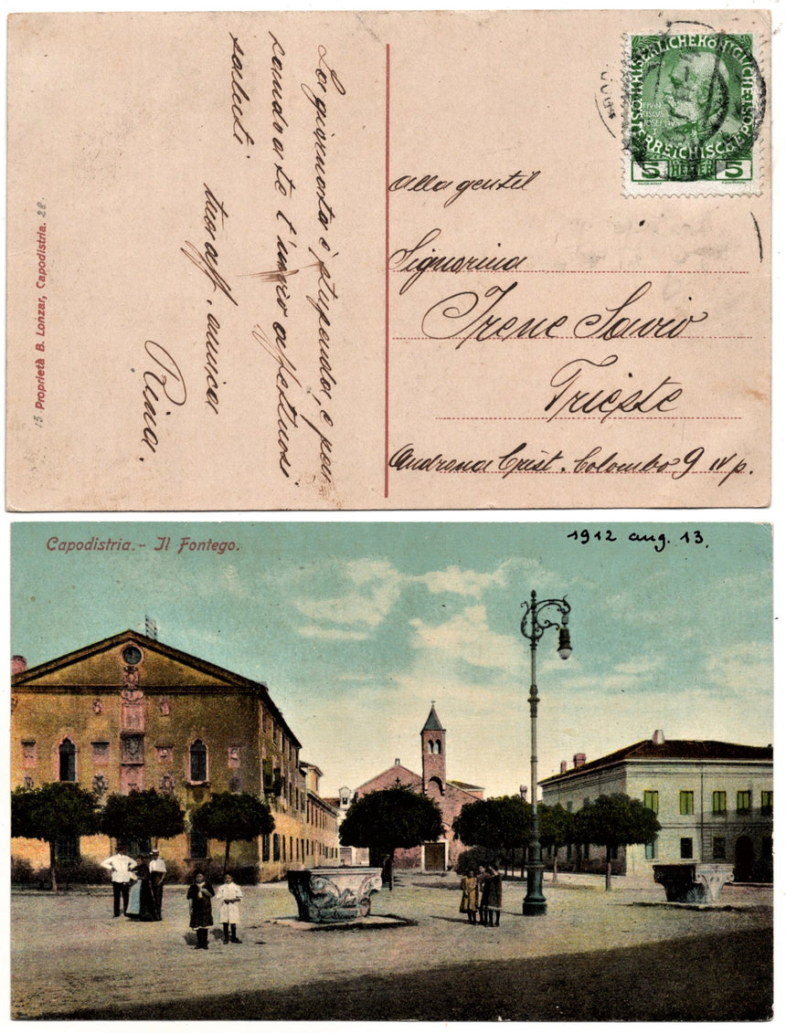 Cartolina antica Capodistria il Fontego Croazia