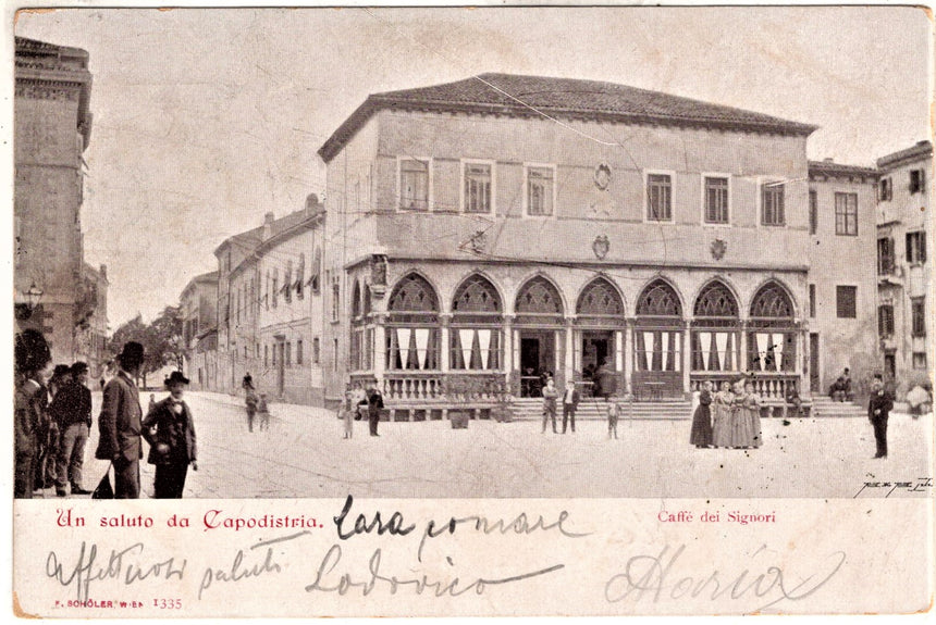 Cartolina antica Capodistria il cafè dei signori Croazia