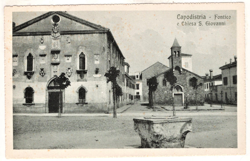 Cartolina antica Capodistria portico e chiesa San Giovanni