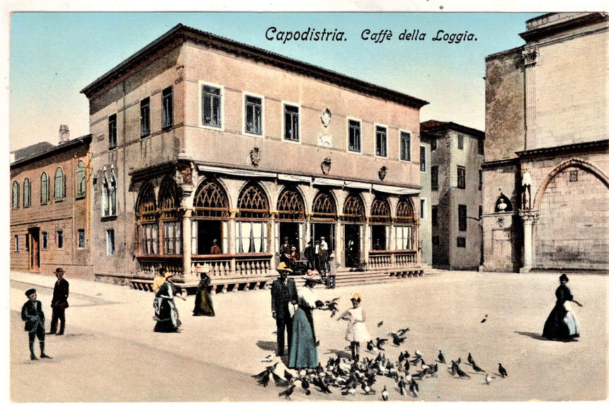 Cartolina antica Capodistria caffè della Loggia