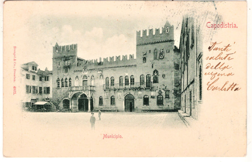 Cartolina antica Capodistria il municipio Croazia