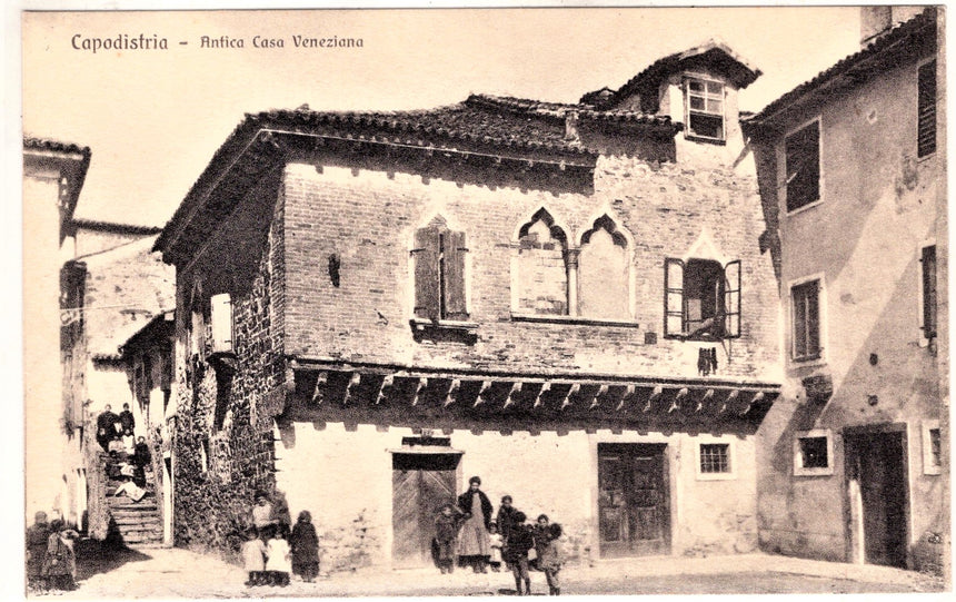 Cartolina antica Capodistria antica casa veneziana Croazia