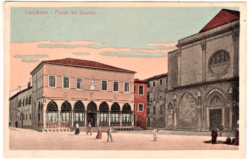 Cartolina antica Capodistria piazza del Duomo Croazia