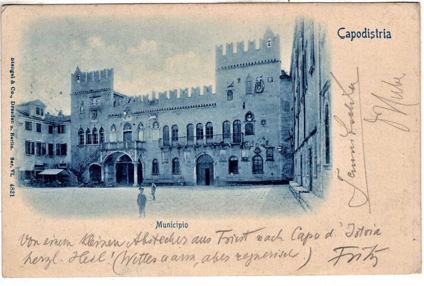 Cartolina antica Capodistria il municipio Croazia