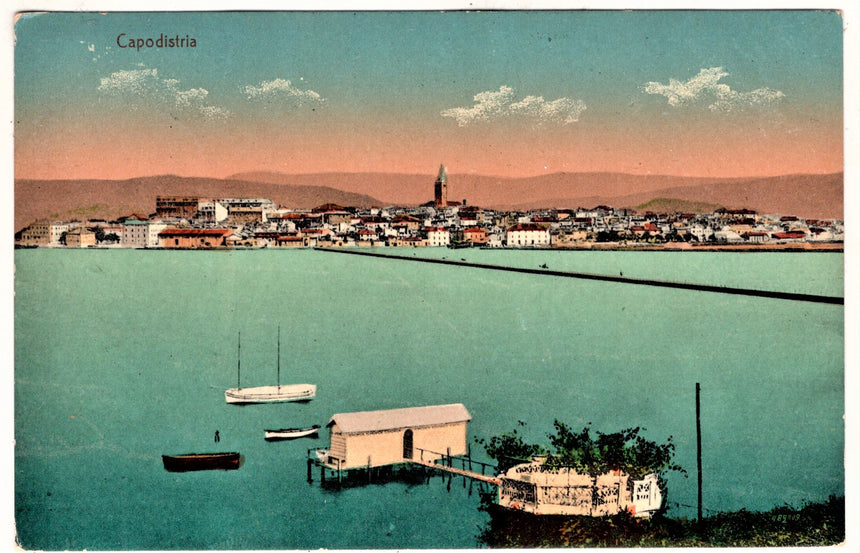 Cartolina antica Capodistria panorama sped. A Trieste Croazia