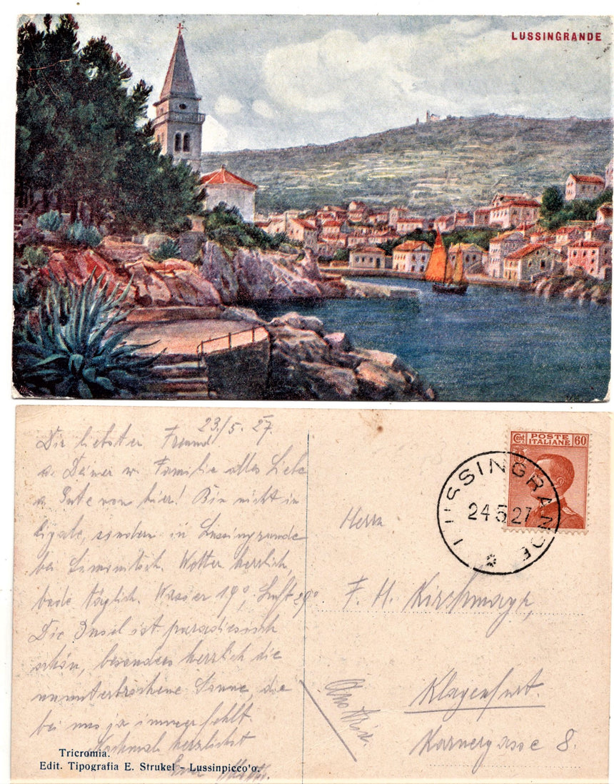 Cartolina antica Lussingrande panorama  Croazia
