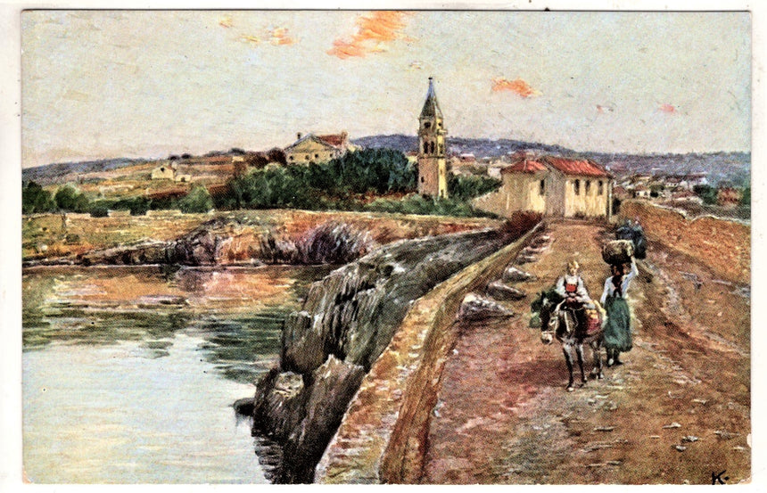 Cartolina antica Lussingrande Hafen il porto Croazia