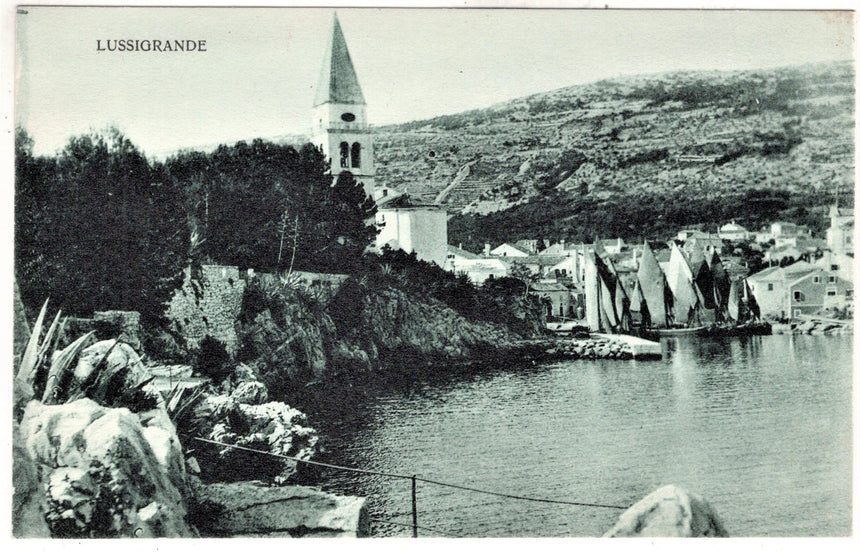 Cartolina antica Lussingrande il porto Croazia Istria