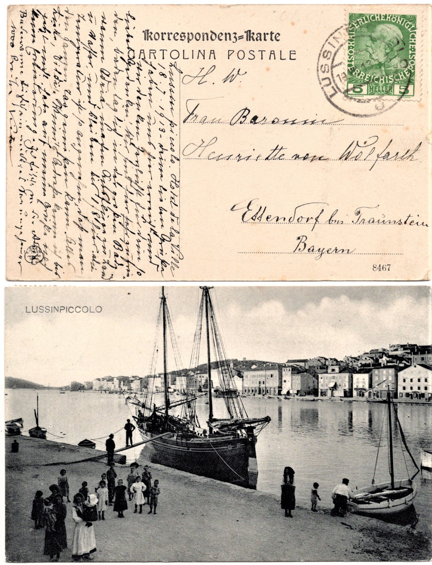 Cartolina antica Lussinpiccolo il porto Croazia Istria