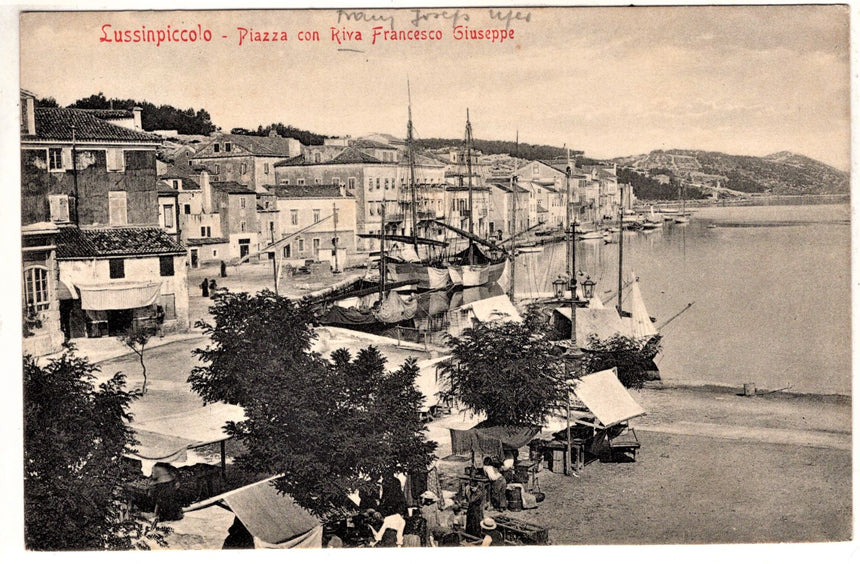 Cartolina antica Lussinpiccolo piazza con riva Francesco Giuseppe Croazia