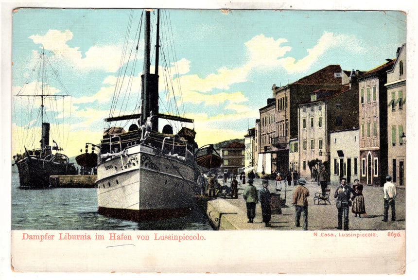 Cartolina antica Lussinpiccolo Damper Liburnia im Hafen Croazia