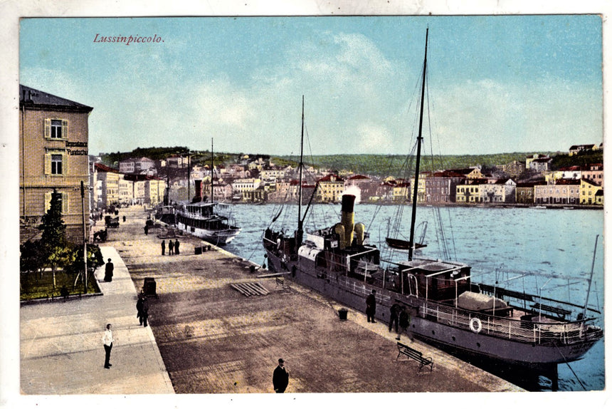 Cartolina antica Lussinpiccolo la Riva con navi Croazia