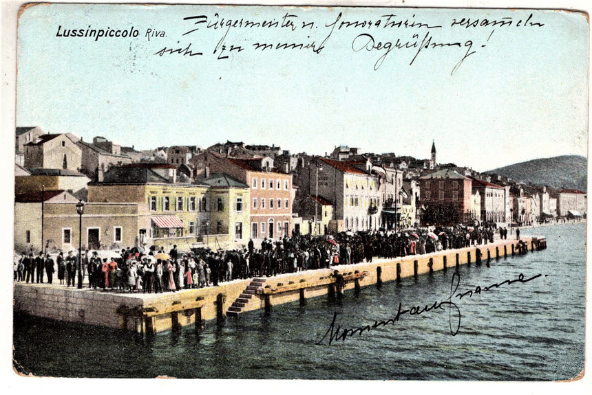 Cartolina antica Lussinpiccolo la riva Molo Croazia