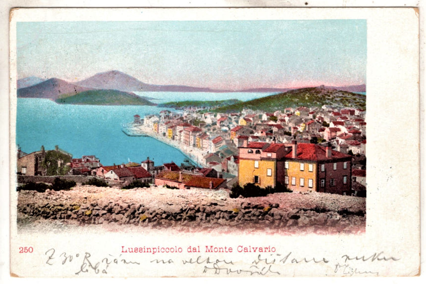 Cartolina antica Lussinpiccolo dal Monte Calvario Croazia
