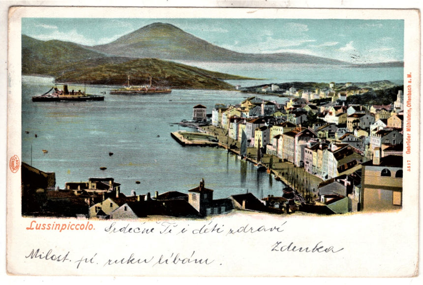 Cartolina antica Lussinpiccolo la riva Molo Croazia