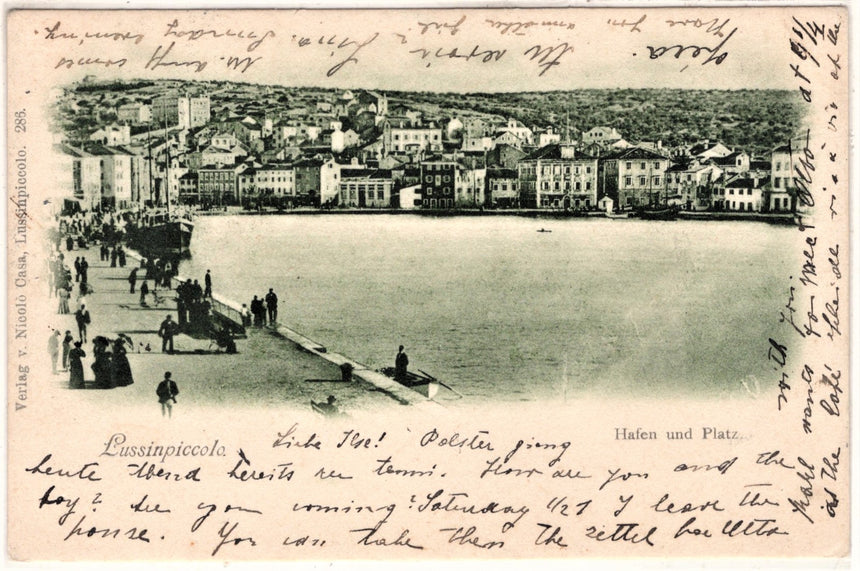 Cartolina antica Lussinpiccolo Hafen und Platz Croazia