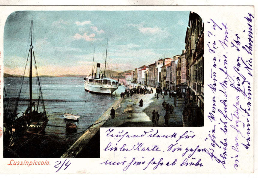 Cartolina antica Lussinpiccolo la riva Croazia spedita a Bozen Sudtirol