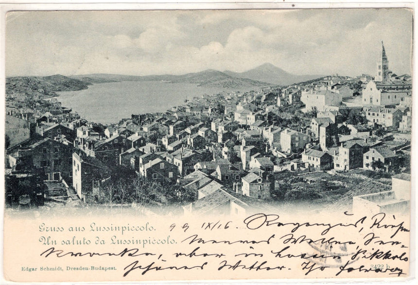 Cartolina antica Lussinpiccolo panorama Gruss aus Croazia