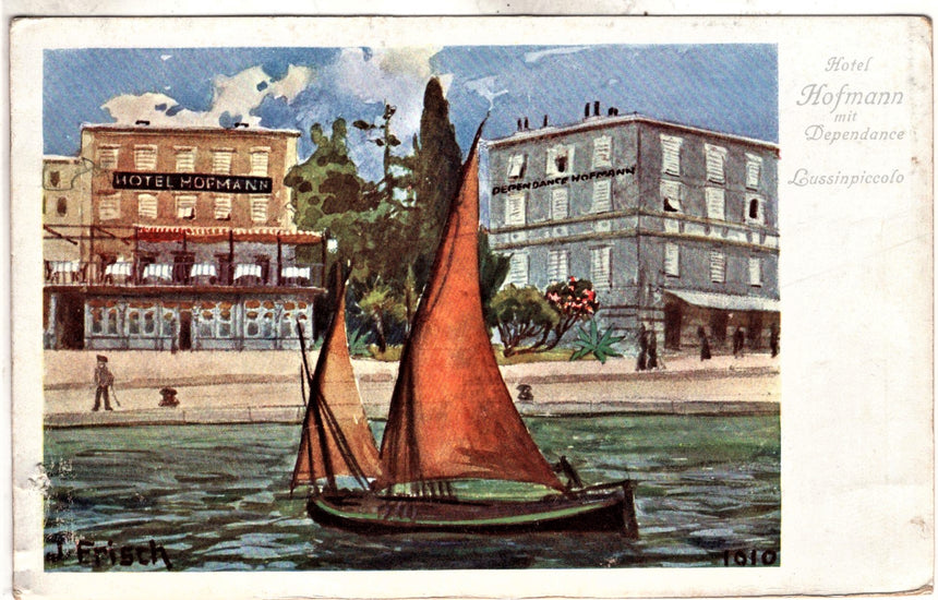 Cartolina antica Lussinpiccolo Hotel Hofmann Istria Croazia
