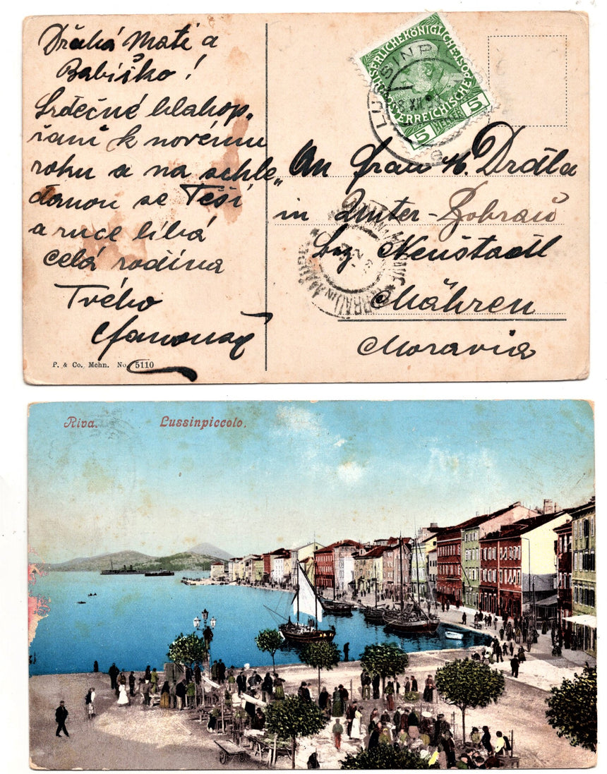 Cartolina antica Lussinpiccolo la Riva Croazia