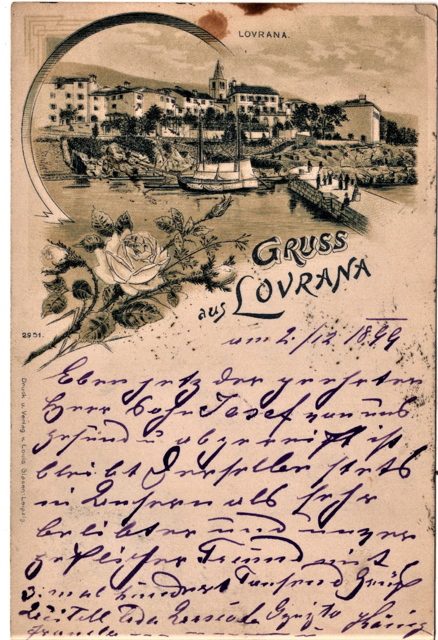 Cartolina antica Gruss aus Lovrana 1899 Croazia