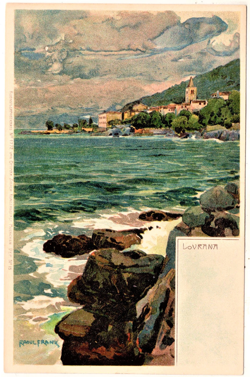 Cartolina antica Lovrana panorama Croazia