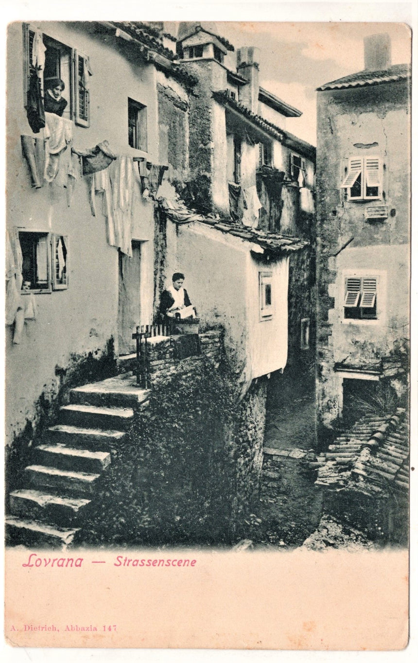 Cartolina antica Lovrana Strassenscene particolare Istria Croazia