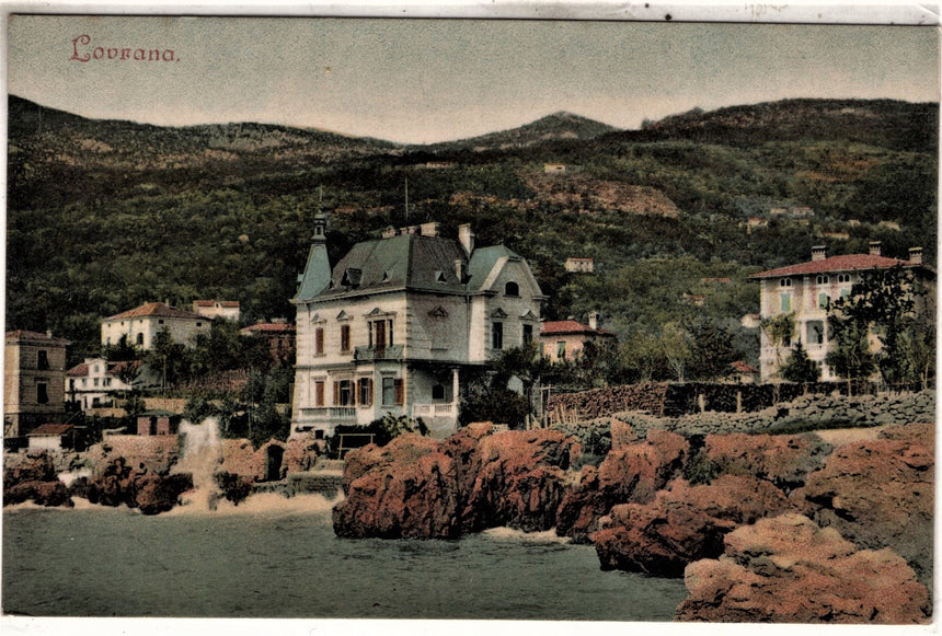Cartolina antica Lovrana panorama Croazia Istria