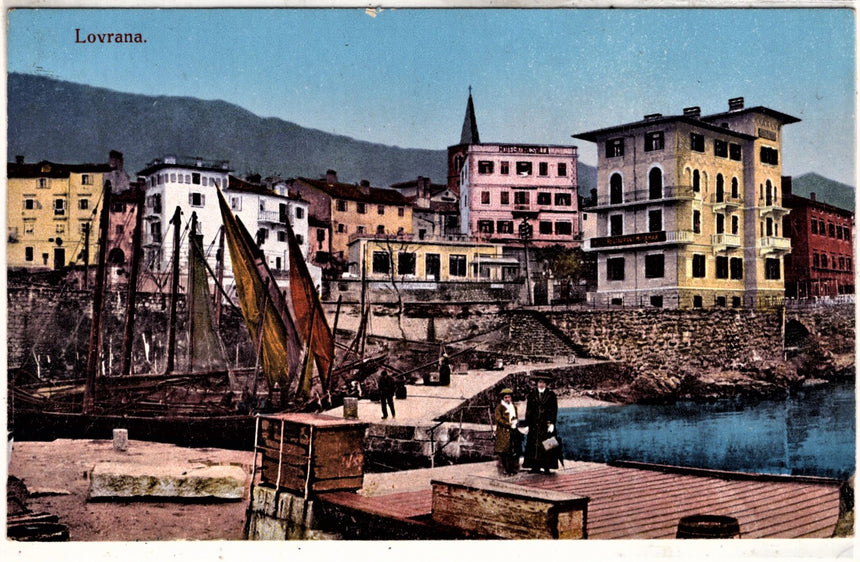 Cartolina antica Lovrana panorama Croazia Istria
