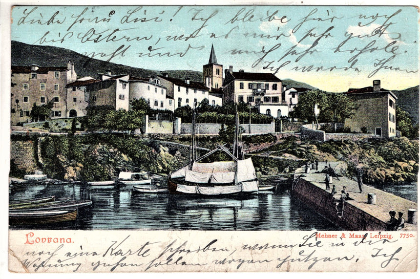 Cartolina antica Lovrana panorama Croazia Istria