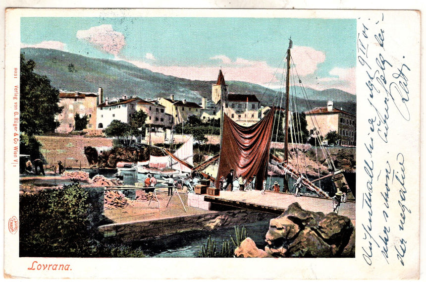 Cartolina antica Lovrana panorama Croazia Istria