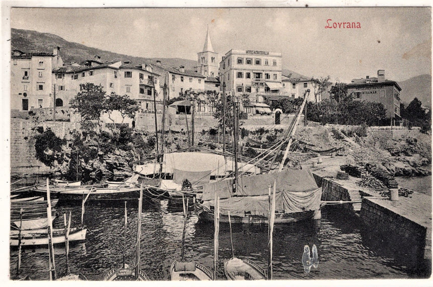 Cartolina antica Lovrana panorama Istria Croazia